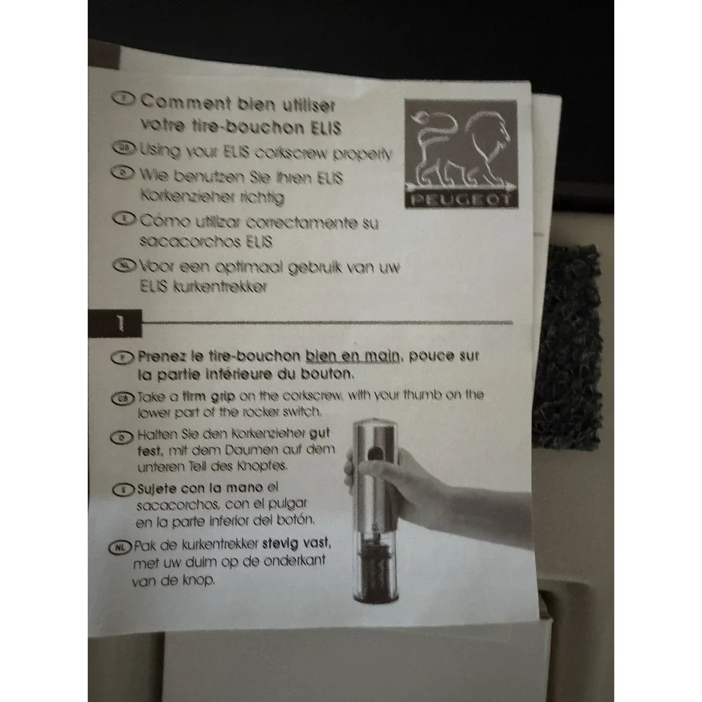 PEUGEOT Electric Corkscrew Rechargeable Stainless Steel Wine Tool in Box